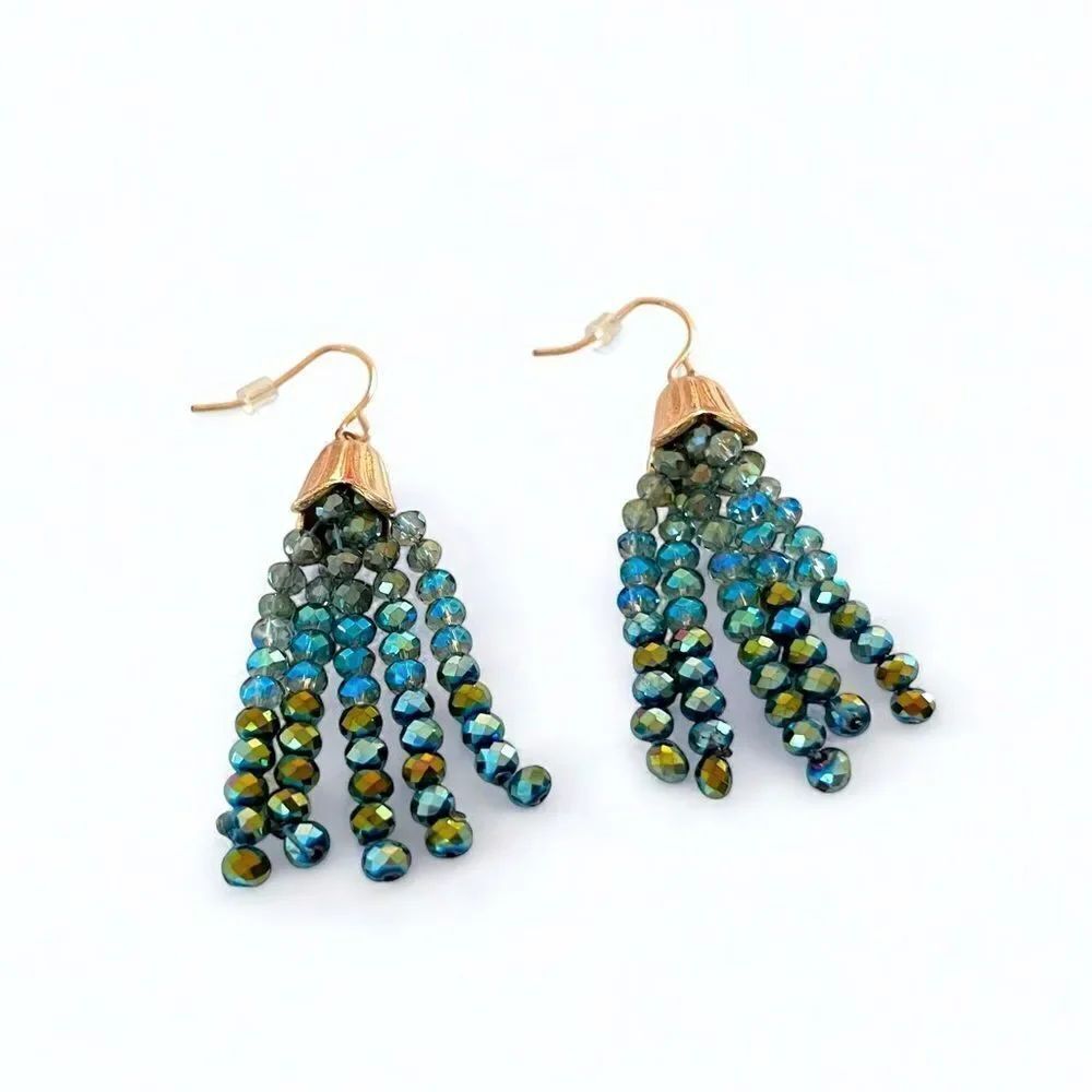 Crystal Glass Bead Tassel Earrings